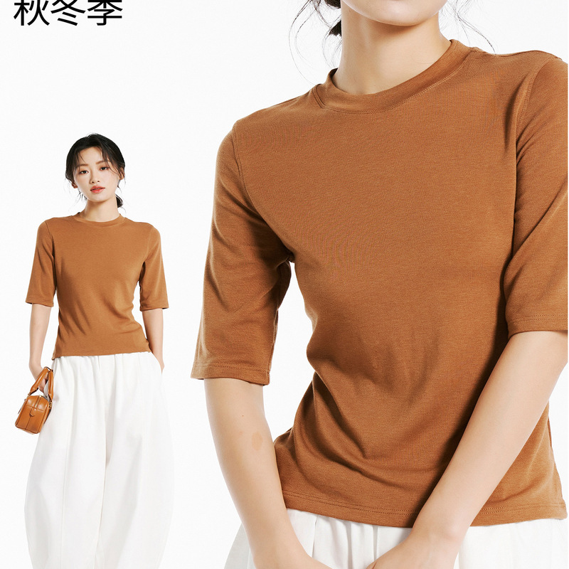 Meina Shudan 3053/4565 New Autumn and Winter Wool Ribbed Soft Fleece Base Layer Lyocell Brushed Round Neck Half-Sleeve Meina Shudan 3053/4565 New Autumn and Winter Wool Ribbed Soft Fleece Base Layer Lyocell Brushed Round Neck Half-Sleeve