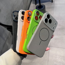 极简磁吸大视窗手机壳适用iPhone17无线充皮纹苹果16防摔保护套13