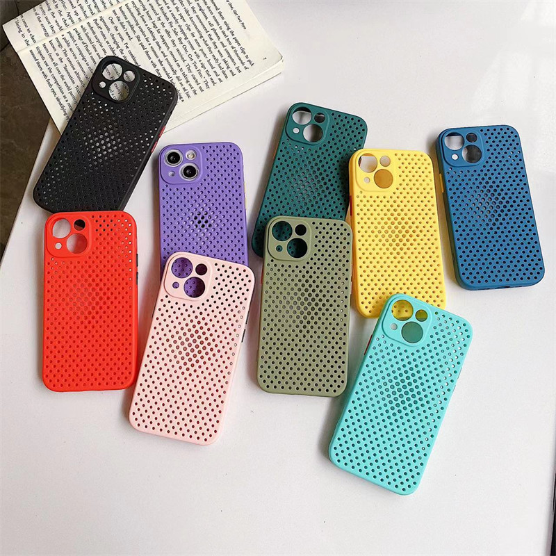 Breathable Heat Dissipation Mesh for iphone16 Phone Case Apple 15pro Ultra-thin 14pro Contrast Color 13 Soft Case 12