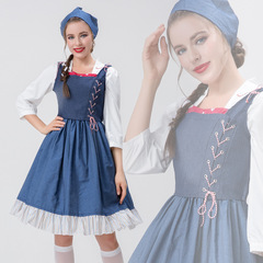 萬聖節服裝歐美莊園女僕裝 cos服女傭服裝長裙演出服 啤酒服