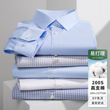 品牌正装千鸟格衬衣商务免烫男200S高支高密100%纯棉衬衫厂家直销