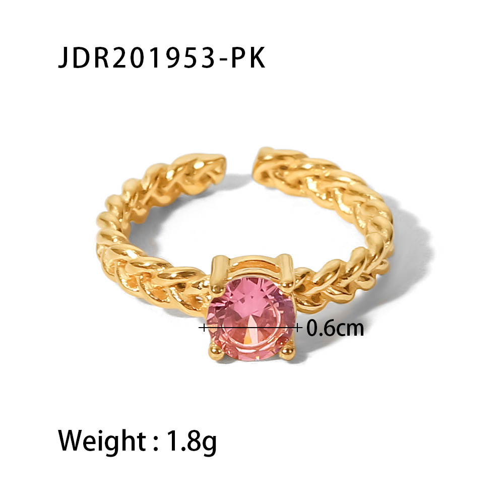 Fashion Solid Color Stainless Steel Open Ring Gold Plated Inlay Zircon Stainless Steel Rings