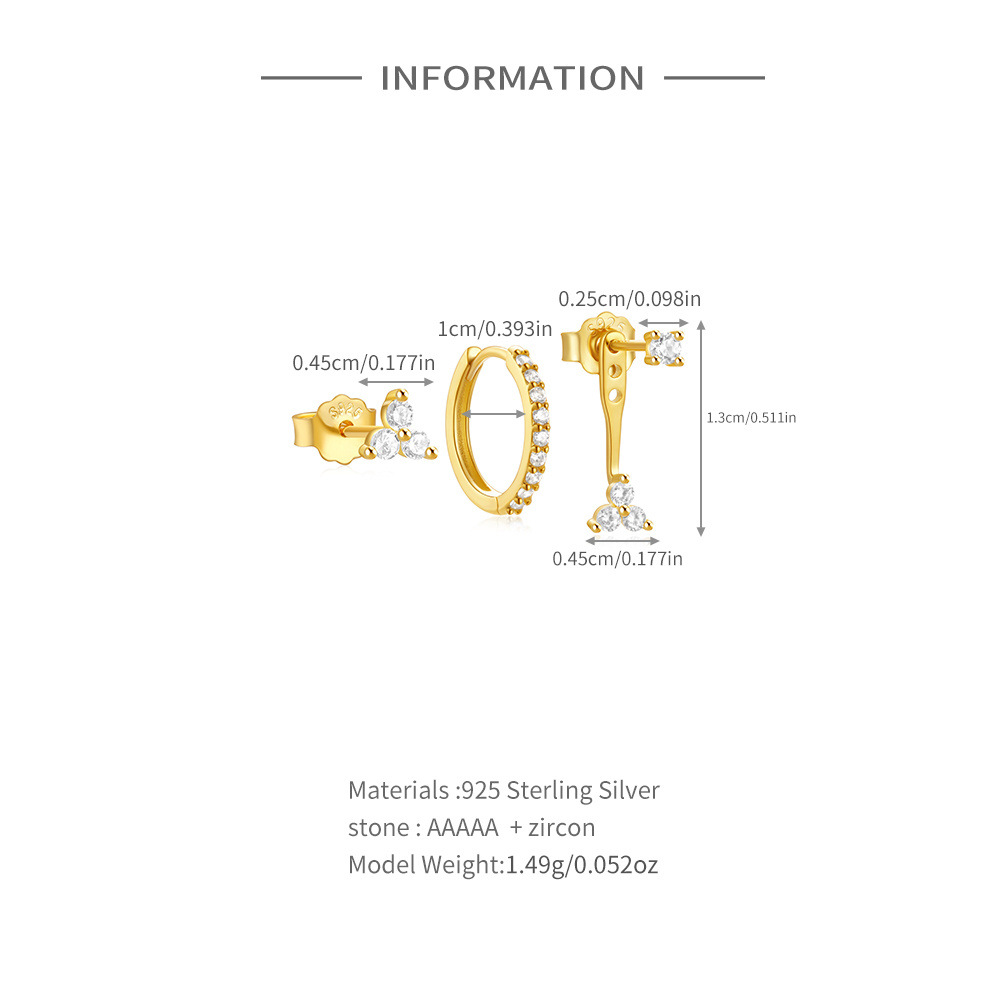 1 Set 925 Sterling Silver Zircon Geometric Earrings Ear Studs display picture 6