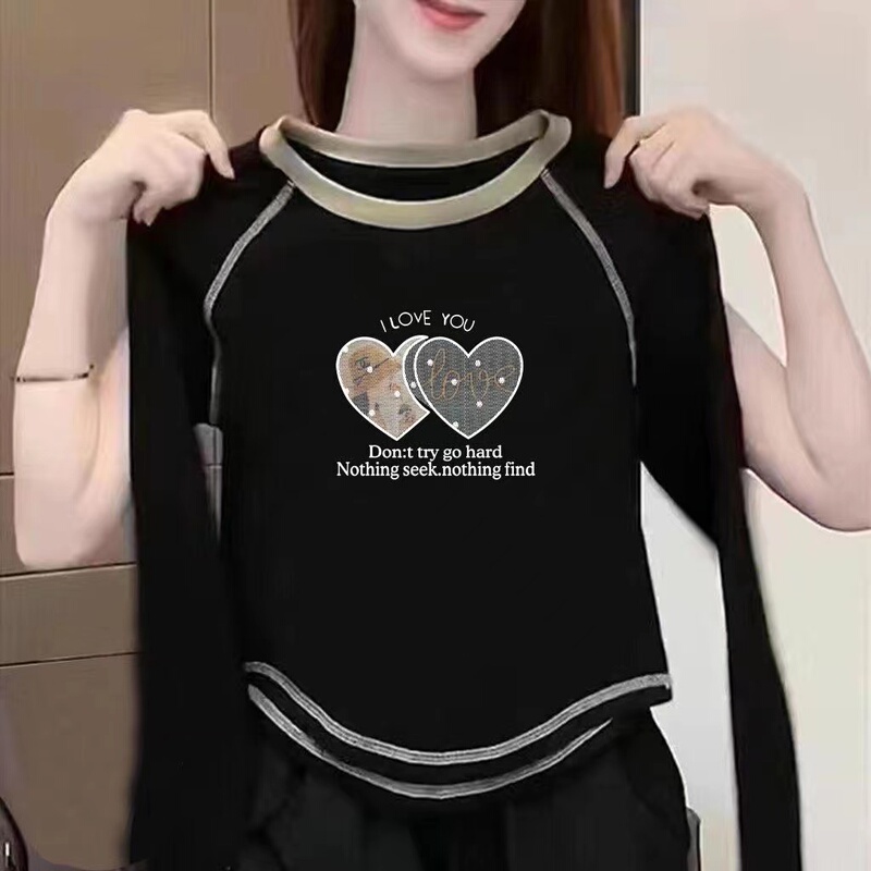 含棉打底衫女2025新款秋冬圆弧形不规则内搭长袖T恤短款别致上衣|undefined