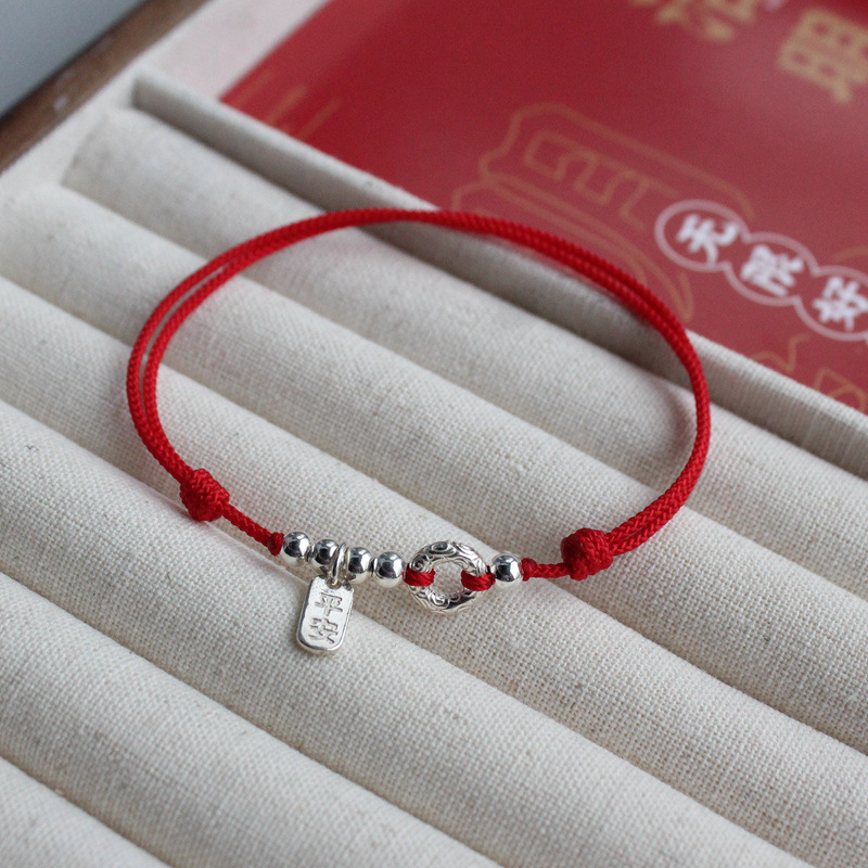 Xiangyun Ping an Buckle Zodiac Year Red Rope Bracelet for Women Hand-Woven Good Luck and Safety Couple Thin Bracelet Anklet Gift