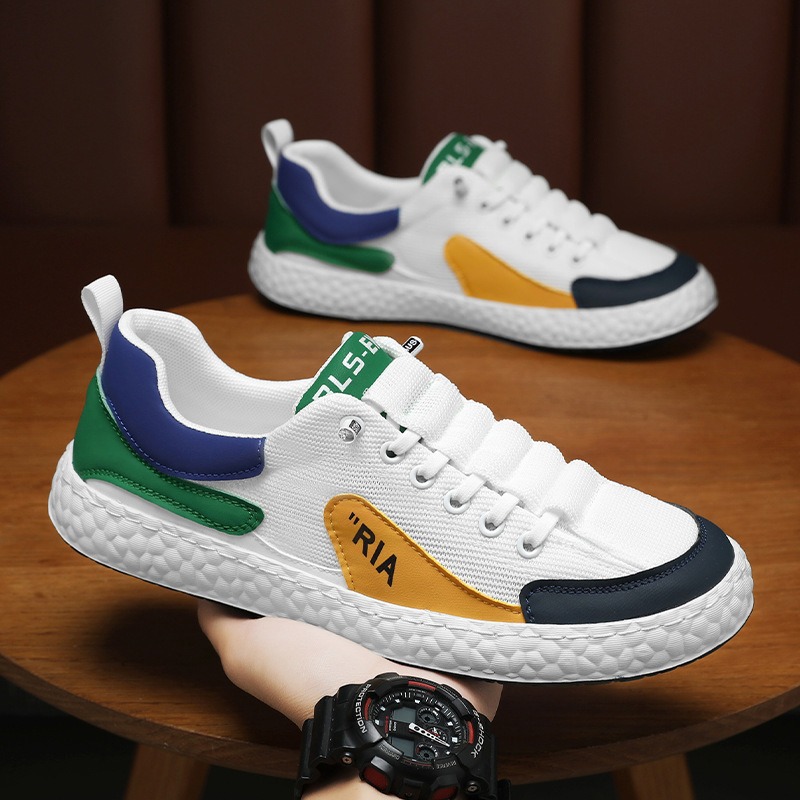 Nuevos zapatos de hombre con superficie de malla de tejido volador, zapatos casuales de hombre transpirables de moda de palomitas de maíz, zapatos de tabla coreanos de todo fósforo de comercio exterior de moda