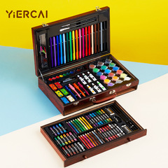 130-Piece Three-Layer Wooden Box Brush Set: Art Supplies, Drawing Tools, Crayons, Watercolor Pens, and Painting Tools with Logo