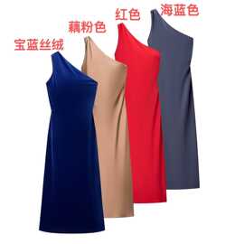 亚马逊批发秋季新款女装套头无袖不对称丝缎质感连衣裙2157241