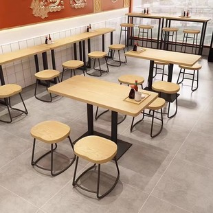 Wholesale wooden stool powder noodle restaurant snack fast food restaurant table and chair combination malatang restaurant table commercial card holder