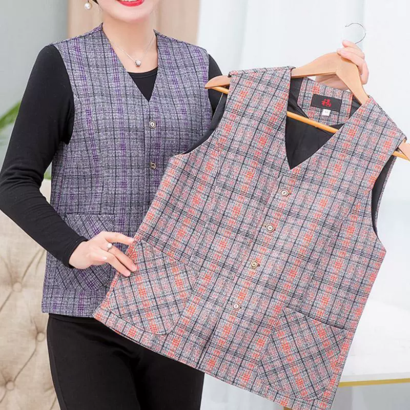 Женский весенне-осенний тонкий клетчатый верхний жилет среднего и пожилого возраста, женский модный и стильный универсальный короткий жилет MM