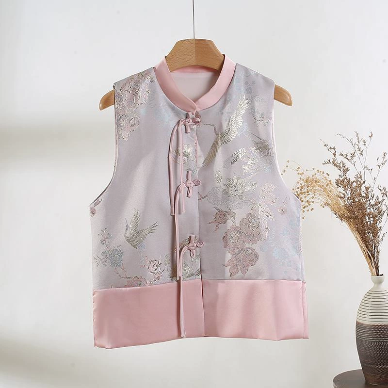 Новый китайский стиль, ретро-жилет, куртка для женщин, весенний воротник-стойка, национальный стиль, улучшенный костюм Тан, жилет, многослойная куртка на талии