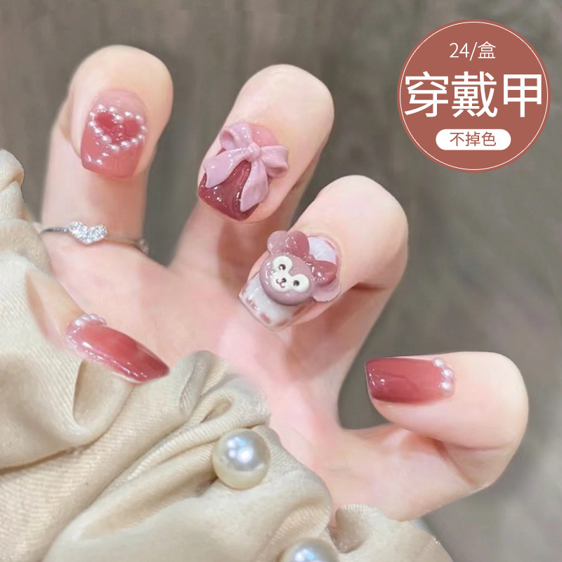 D020 Fake Nail Patches, Removable Wearable Nails, Heart-Shaped Mickey Mouse Design, Handmade Sealing Gel Nails, Cute Fingernails
