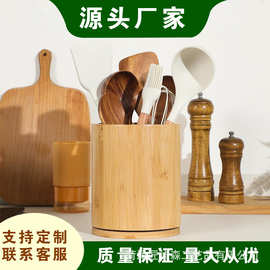 新品可旋转木制餐具收纳盒工艺品餐具存储盒圆形木制旋转餐具盒