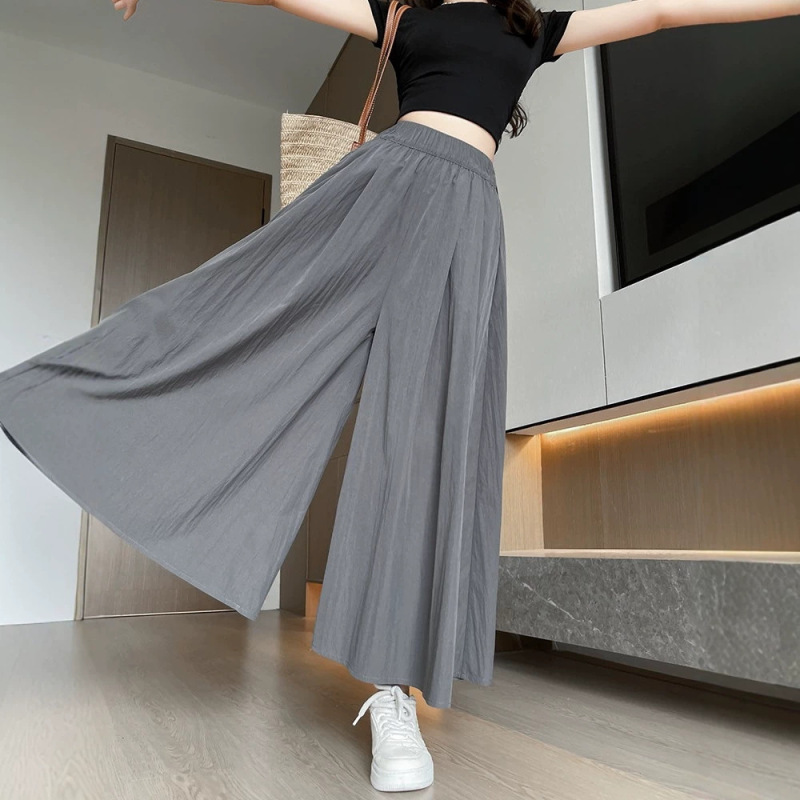 Gray Yamamoto-Style Skirt Pants for Women, Summer Thin Style, 2026 New High-Waisted Drapey Half-Skirt, Petite Ice Silk Wide-Leg Pants
