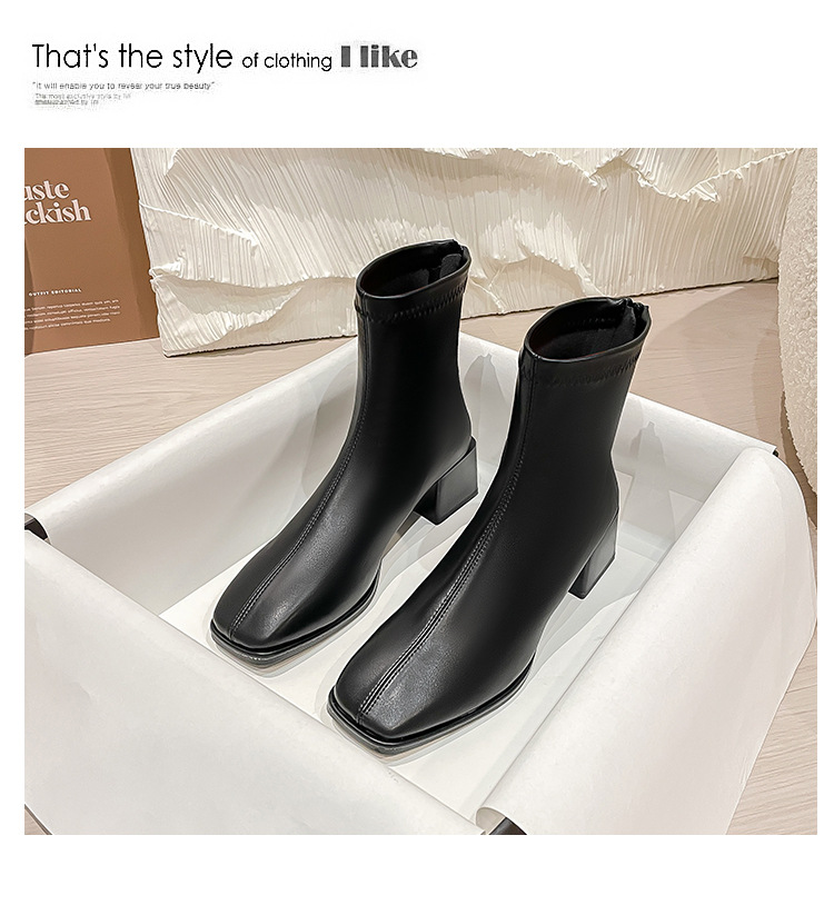 Courtes en cuir véritable pour femmes, nouvelle botte française haute et fine, tête carrée épaisse, printemps et automne 2024_voghion.com