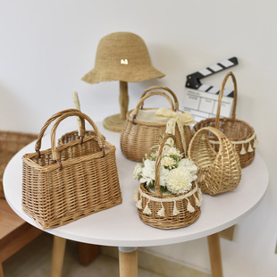 Willow flower basket flower art portable basket rattan storage woven flower basket with hand fireworks children's basket wholesale