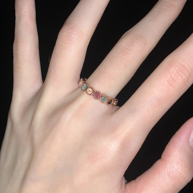 Tourmaline Rainbow Ring Women's Niche Design Opening Adjustable Finger Ring Sweet Cool Spice Girl Style Jewelry Advanced Sense Ring Tourmaline Rainbow Ring Women's Niche Design Opening Adjustable Finger Ring Sweet Cool Spice Girl Style Jewelry Advanced Sense Ring