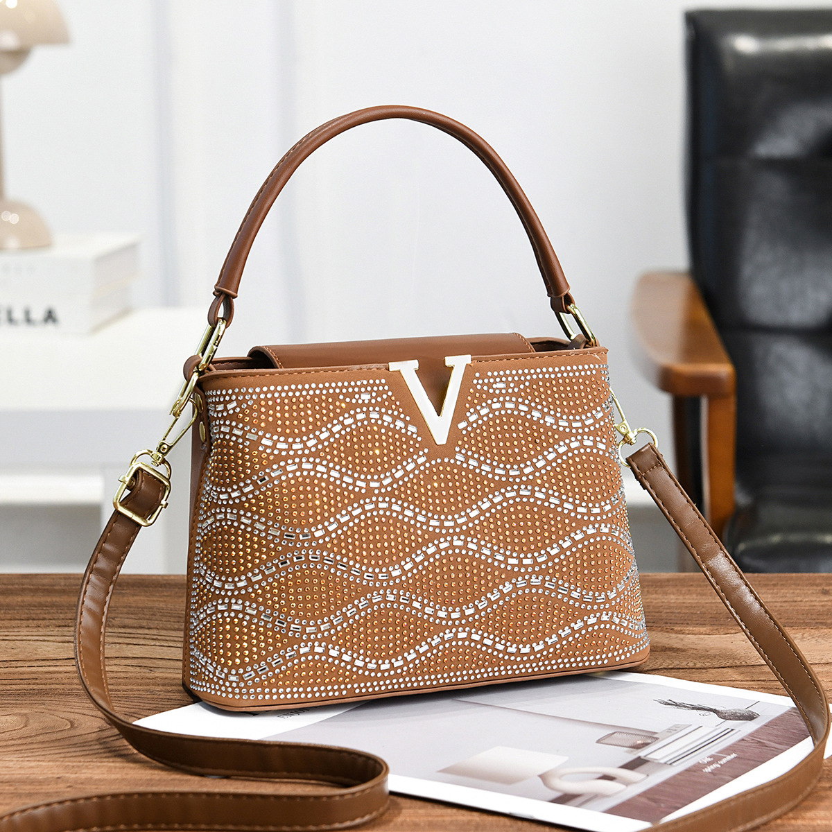 Bolso de mano a rayas universales, parche brillante, bolso de hombro universal, bolso de transporte casual de moda, bolsas transfronterizas