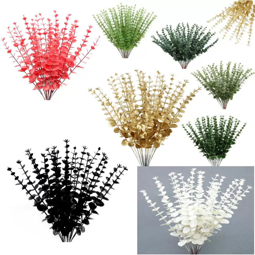 定制亚马逊仿真绿植单支尤加利叶装饰摆件金钱叶仿真花束插花配件