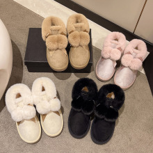2025新款冬季奶呼呼可爱毛球球雪地靴女加绒加厚保暖棉鞋面包鞋