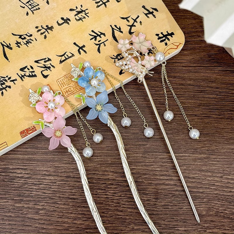 Flores chinas retrógradas flange paso agitando pinzas de cabello de mujer elegante ropa de estilo chino pinzas de cabello de cabello de cabeza trasera pinzas de cabello