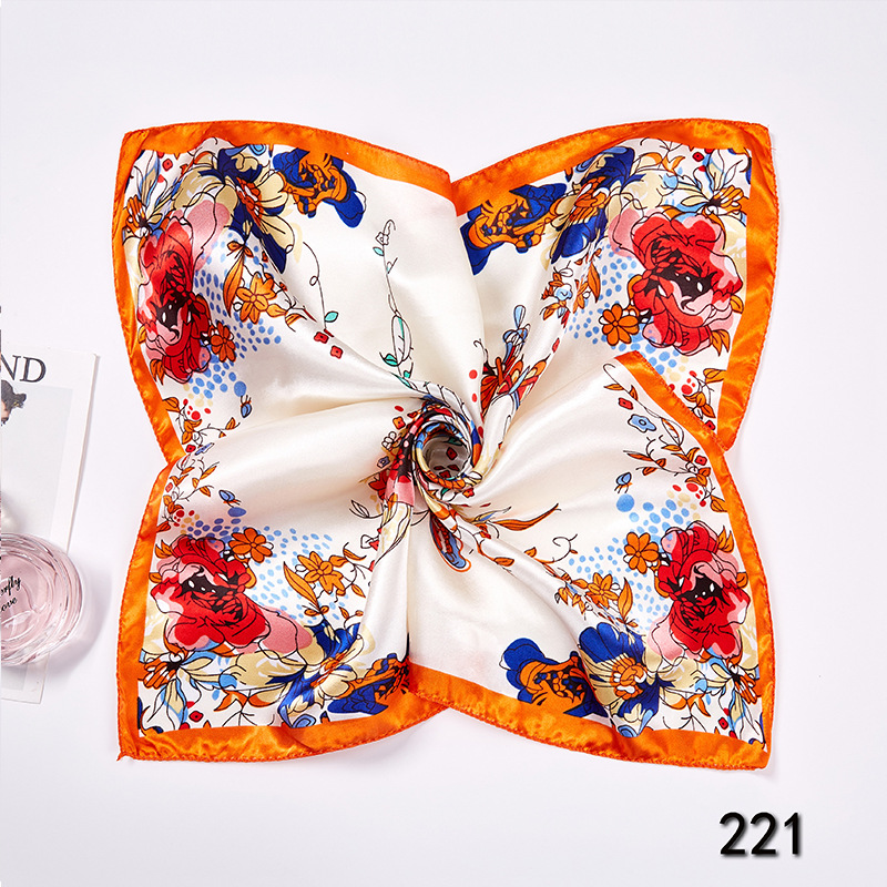 35g Weight Silk Scarf Classification Office, Daily Occasion Satin Cloth Material Star, Flower Pattern Spring&Summer Season Women's Gender Printing Design Elegant Style Women's Elegant Star Flower Satin Cloth Printing Silk Scarf 17