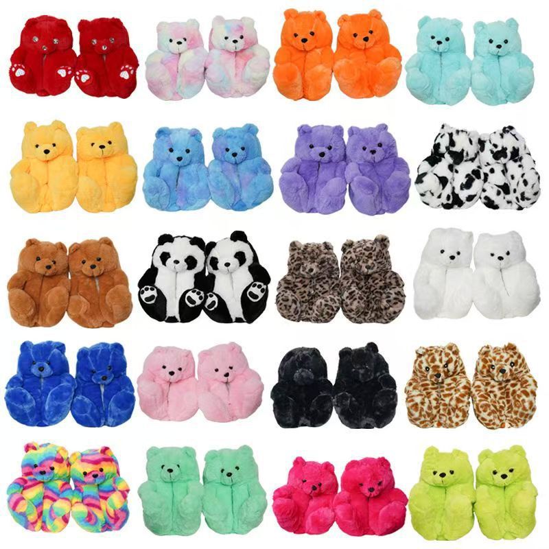 Teddy Bear Slippers Teddy Bear Plush Slippers Home Bear Panda Slippers Autumn and Winter Cotton Shoes