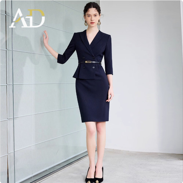 AD navy blue Business Suit dress Women's 2025 New Spring Elegant Goddess Style High-end Work Clothes