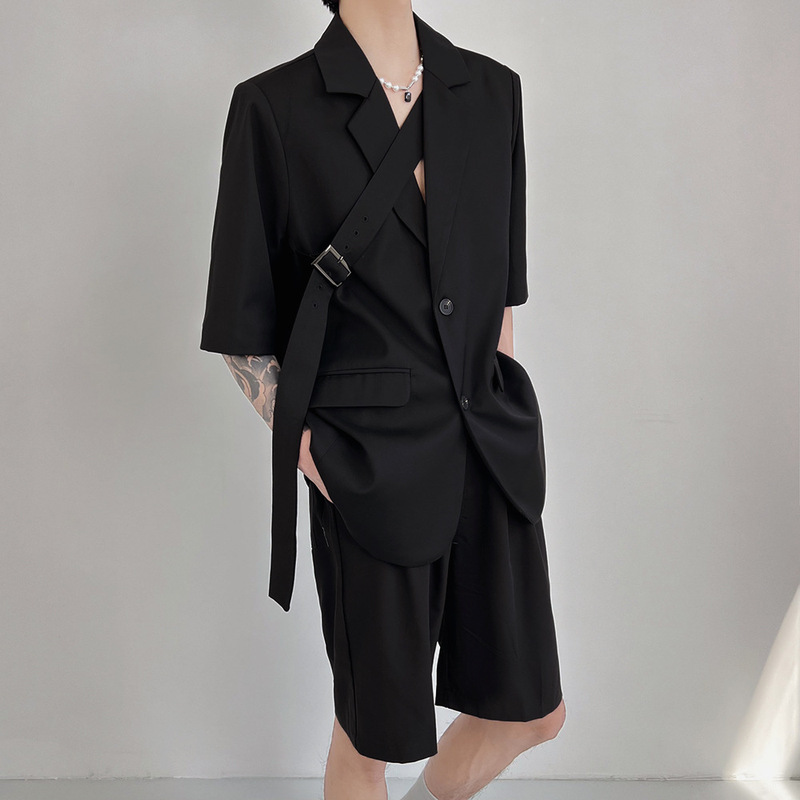 Summer Short-sleeved Suit Jacket Men's Korean-style Ins Trendy Ripper Handsome Thin High-end suit Casual Small Suit