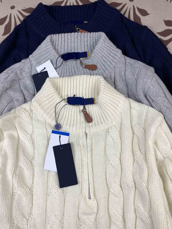 実拍RLラフ小馬標カップル半ファスナーセーター女性立襟刺繍ニット男秋冬麻花|undefined