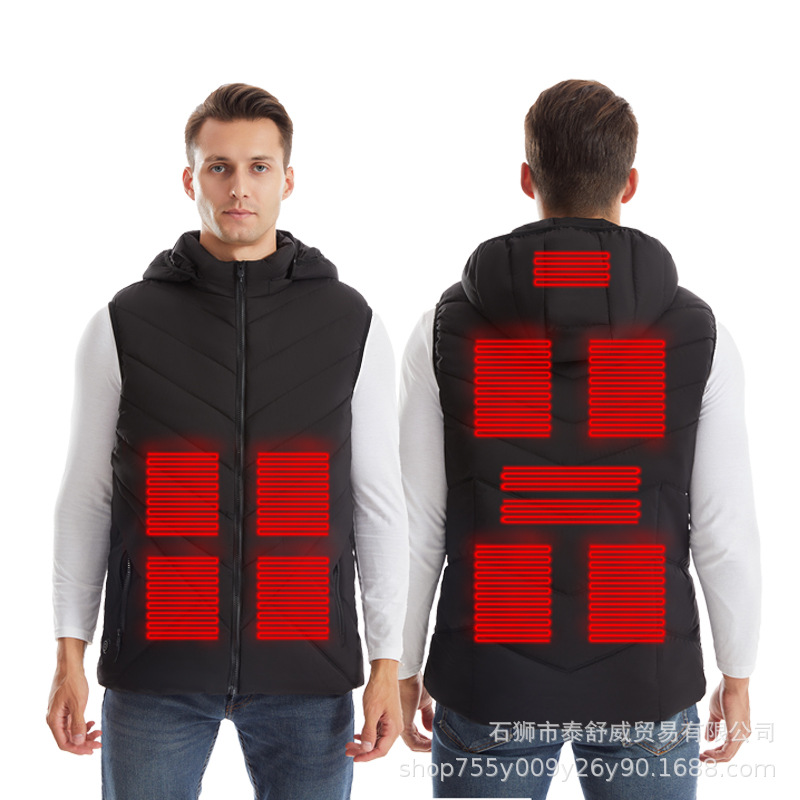 Invierno nuevo chaleco de calentamiento eléctrico con capuchón 11 zona chaleco de calentamiento inteligente chaleco de calentamiento eléctrico a prueba de frío