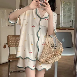 睡衣女夏季卡通少女士学生开衫短袖短裤薄款ins风家居服两件套装