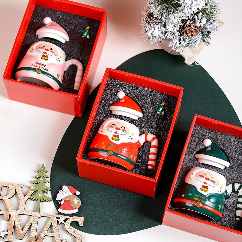Santa Claus creativo taza de copas de pareja de chicas taza de agua casera con cuchara cubierta caja de regalo regalo de comercio exterior