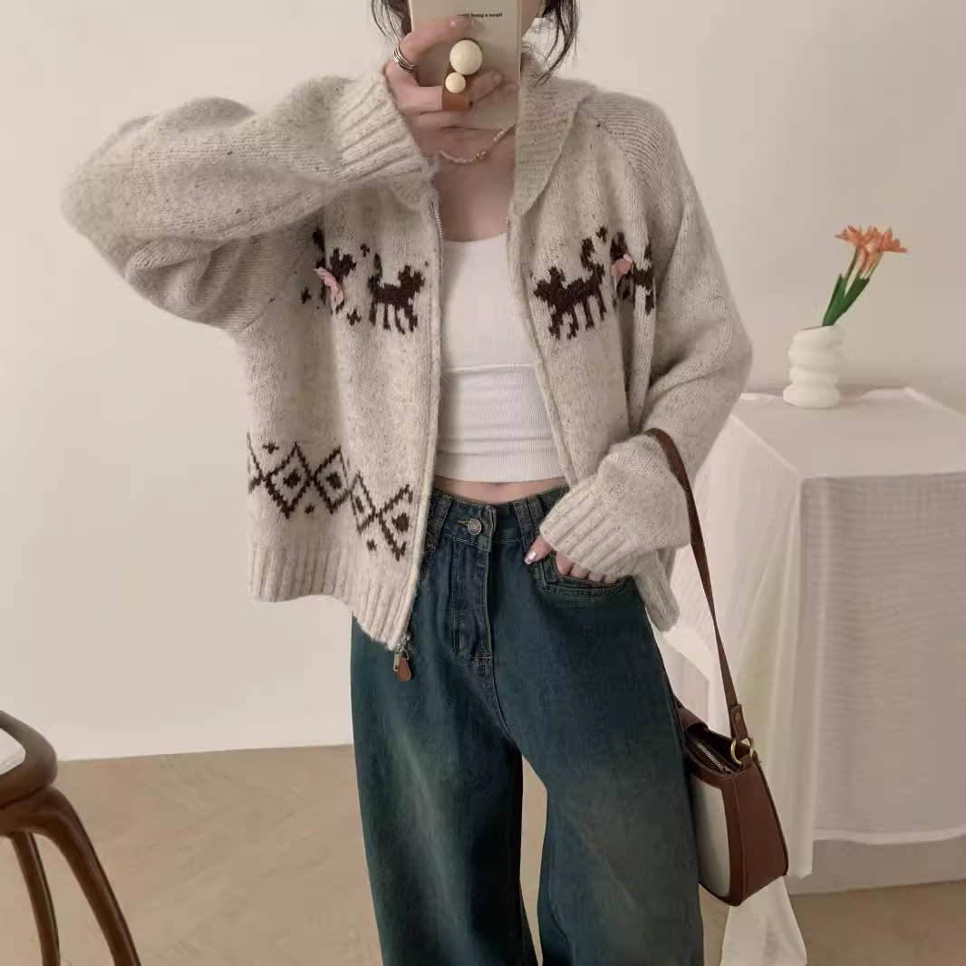 24 invierno Puyuan otoño invierno Jacquard con solapa suéter coreano retro suave estilo nuevo image 3