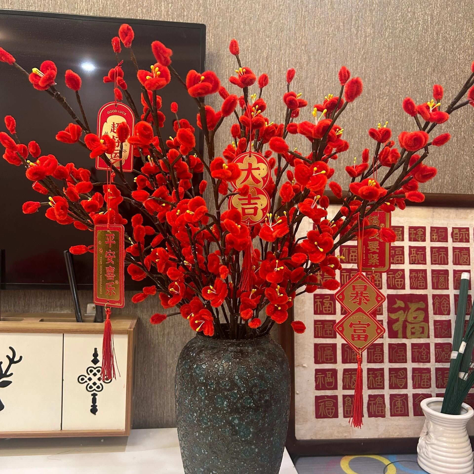 Twisting Stick Finished Plum Blossom Ornaments Office Ornaments Festive New Year Decoration Red Wintersweet Holiday Flowers
