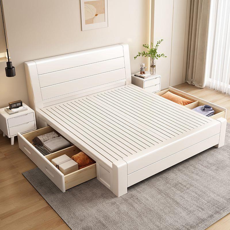 Blanca madera maciza cama de madera 1.8 cama doble cama simple de alquiler económico moderno almacenamiento doméstico de 1,2 m