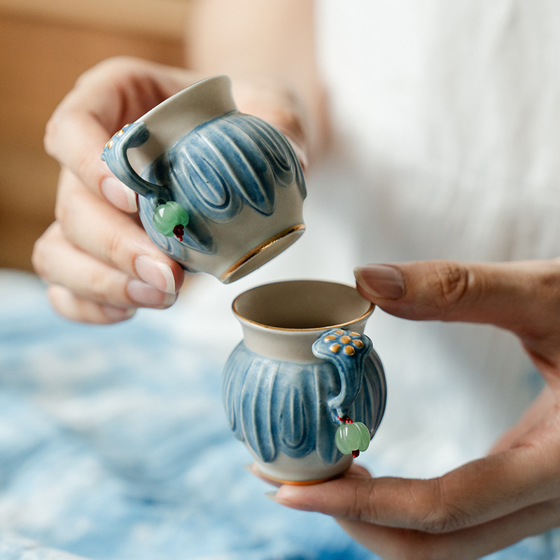 糯米釉天蓝如意把杯泡茶杯高档家用水杯功夫茶具喝茶主人杯子|undefined