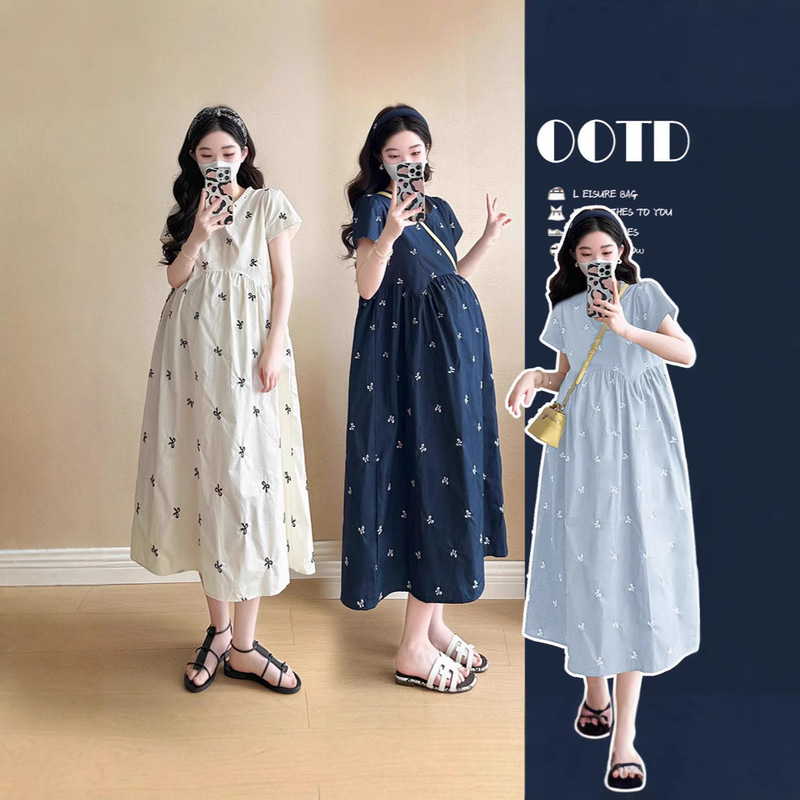 2025 New French Loose Large Size High-End Maternity Wear Short-Sleeved Maternity Skirt