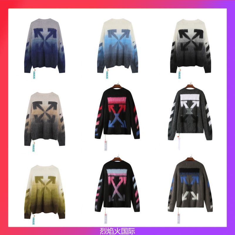 Wholesale classic off sweater long coat ow fashion brand gradient arrow mohair sweater sweater lovers outfit