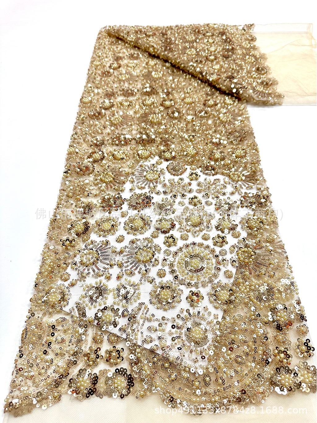Redondo sol sequin clavado tela de malla de perlas vestido de boda de estilo nacional vestido de tela de banquete en stock