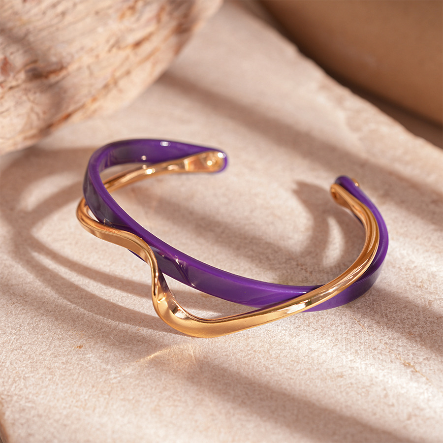 Europa y los Estados Unidos imitación de frita geométrica círculo abierto doble pulsera chapado en oro simple nicho temperamento de alta joyería para mujeres