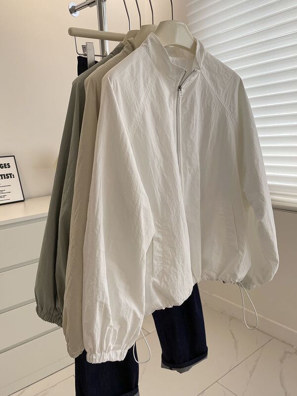 Korean Style Stand-Up Collar Short Jacket for Women in Spring, Versatile Slimming Look Casual Lightweight Jacket Zipper Jacket Sun Protection Jacket