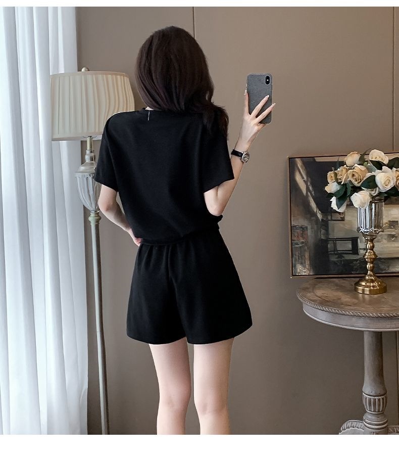 Warm Maple Black Sports Casual Suit Women, Summer 2026 New Style, Youthful Stylish, Petite And Plus Size Shorts For_ecoleips.com