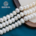 淡水珍珠10mm白亮无核扁珠 车轮老珠 diy手链项链通孔串珠现货批