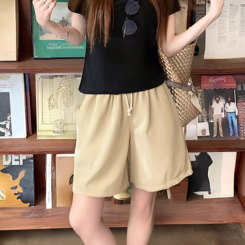 2025 nuevos pantalones de playa de verano para mujer sueltos y delgados, estilo deportivo casual, pantalones anchos de cintura alta con cordón al por mayor