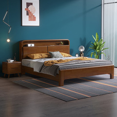 Solid Wood Pine Scandinavian Bed 1.5m 1.8m Modern Simple Storage Bed with Adjustable Soft Headboard Master Bedroom Double Bed