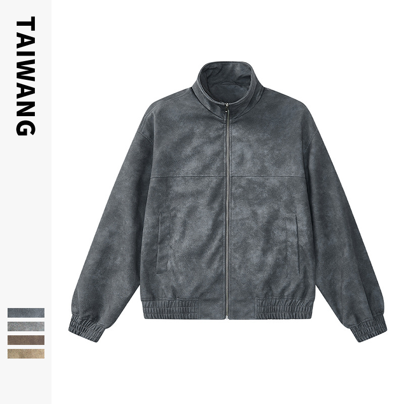 Herrenbekleidung Herrenbekleidung 2024 Retro-Stehkragen-PU-Lederjacke Herren Herbst und Winter neue lockere Motorradjacke_voghion.com