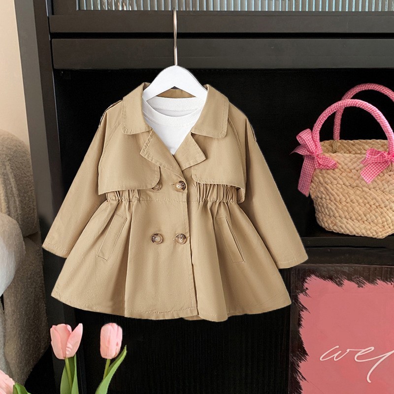 Girls' Windbreaker Coat Spring Autumn 2023 New Korean Version Mid length Small and Medium Children's Baby_voghion.com