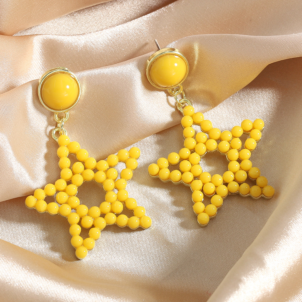 Hollow Rice Bead Five-pointed Star Korean Style Earrings Wholesale Jewelry Nihaojewelry display picture 7