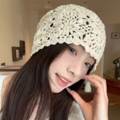 手織りの透かし彫りの頭の帽子の女性の日本の復古の毛糸の帽子2025新型の文芸のニットの帽子の山の帽子